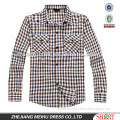 100% cotton checker/plaid long sleeve mens casual shirts with two pockets